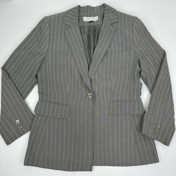 Tahari ASL Women's‎ Gray Green Pinstripe One Button Business Career Blazer 6/C37 - Picture 6 of 13